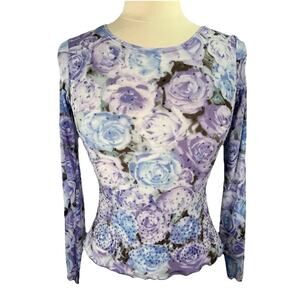 Vtg 90s Y2k Sheer Mesh Floral Top M Hippie Goth Boho Fairy Grunge Rave Phoebe